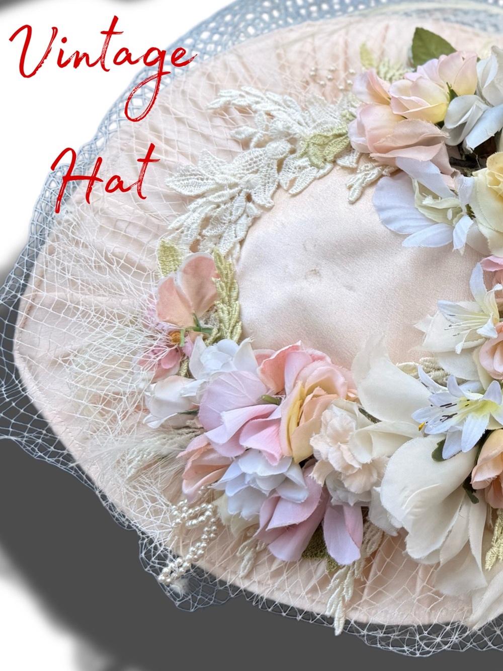 Vintage Floral Church Hat with Pastel Silk Flowers